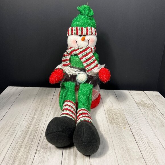 Christmas Snowman Dangly Legs Plastic Candy Jar Holiday Winter Decor Gift - Picture 2 of 4